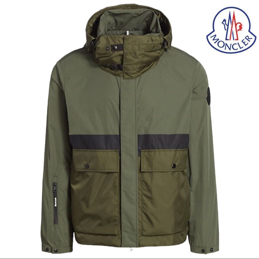 MONCLER **NWT** Carax Technical Hooded Windbreaker Jacket In Olive Green